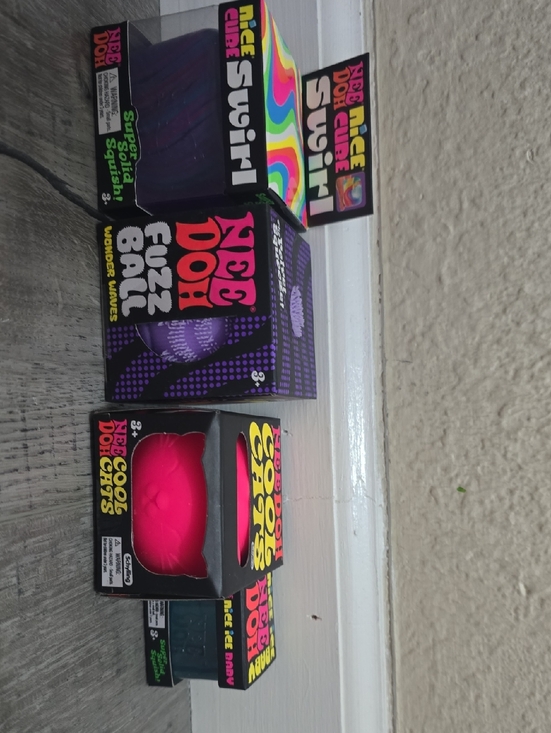 Other - NeeDoh Fuzz Ball & Cool Cats Squish Toy Set - Neon Pink & Purple And Blue Baby